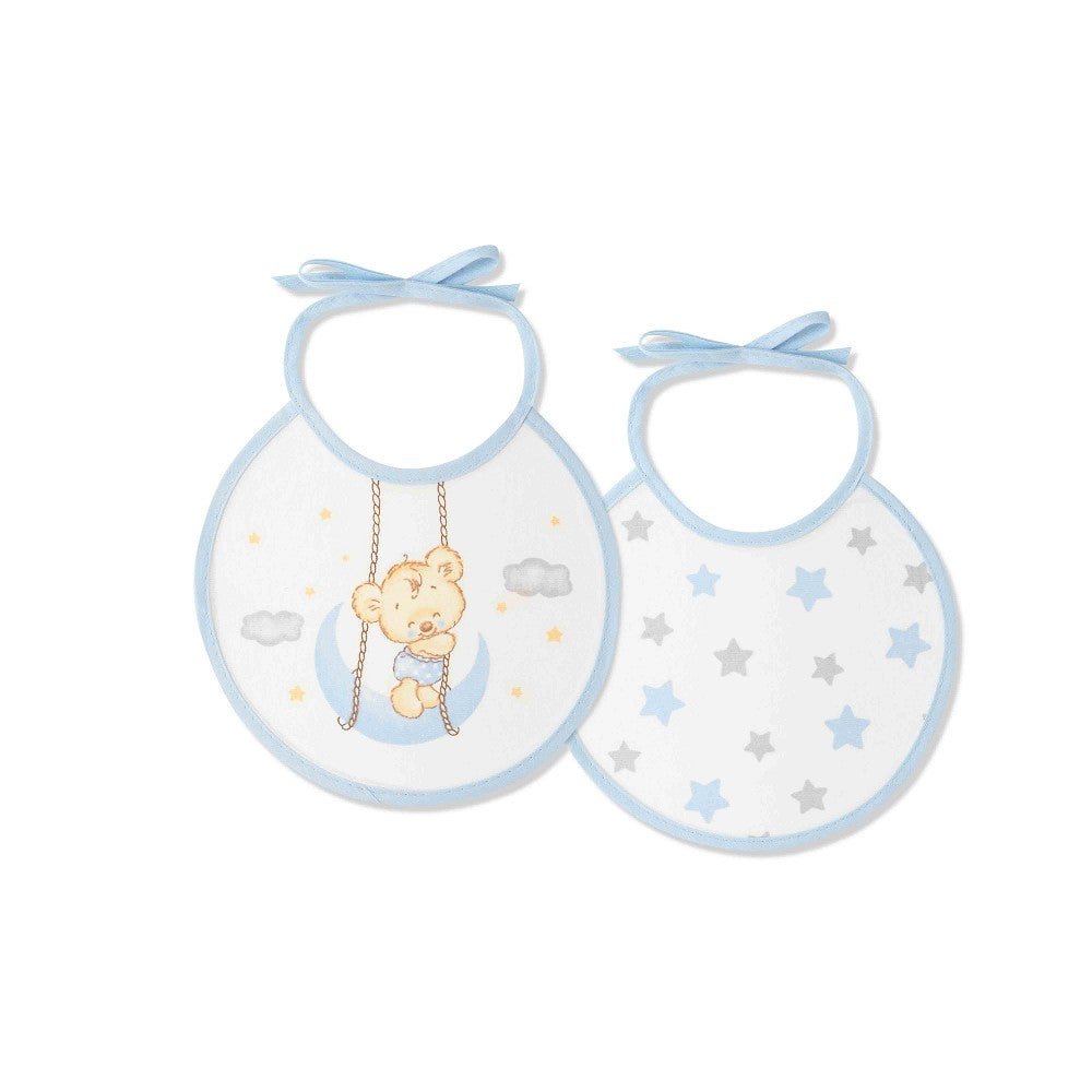 Pack 2 Babetes 20X20 Osito Luna Estrellas Azul Interbaby