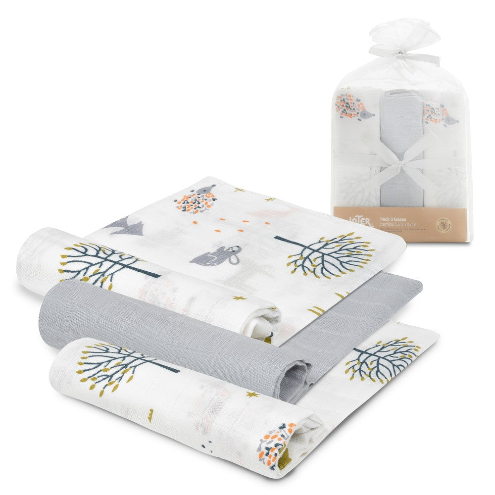 Fraldas Bambu 55X70 Fox Pack 3 Cinza Interbaby