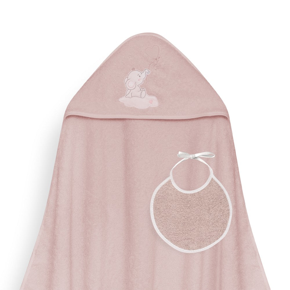 Toalha de banho 100X100 + Babete Globo Corazón Rosa escuro Interbaby