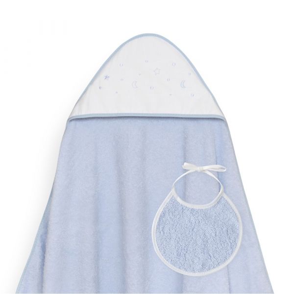 Interbaby Toalha de Banho 100X100 + Babete Estrellas Lunas Bodoques Azul