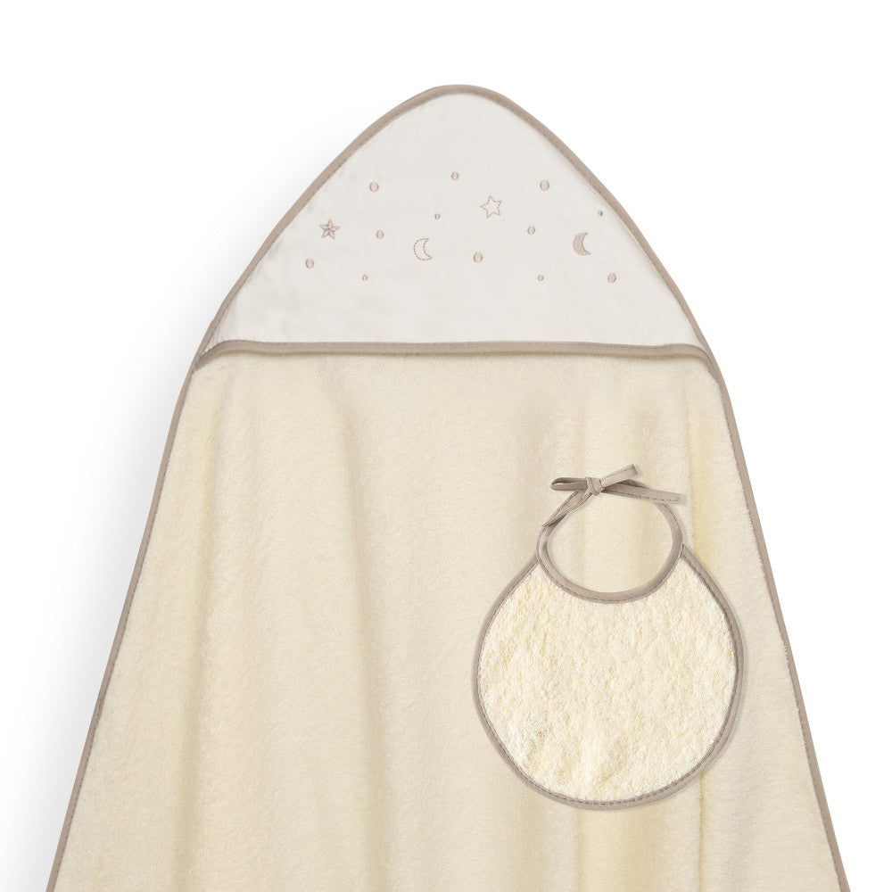 Toalha de banho 100X100 + Babete Estrellas Lunas Bodoques Bege Interbaby
