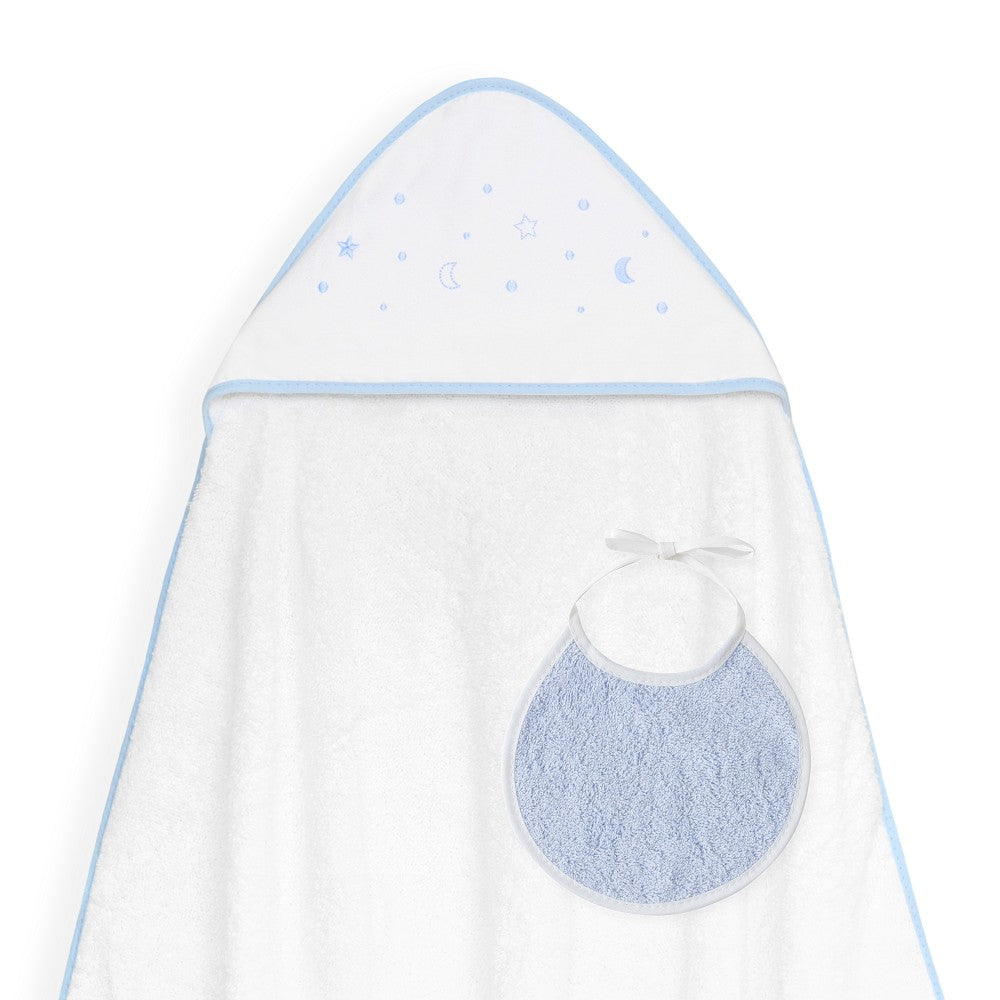 Toalha de banho 100X100 + Babete Estrellas Lunas Bodoques Azul Interbaby