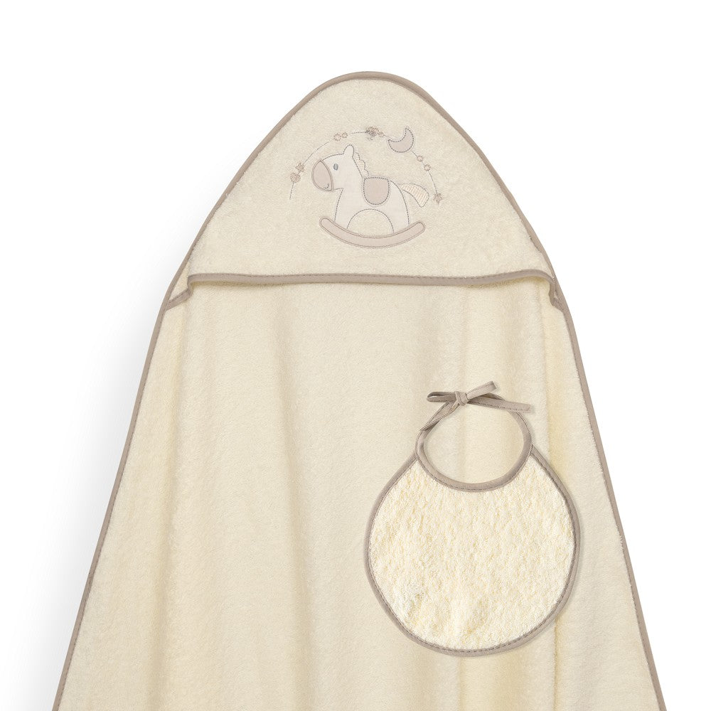 Toalha de banho 100X100 + Babete Caballito Bege Interbaby