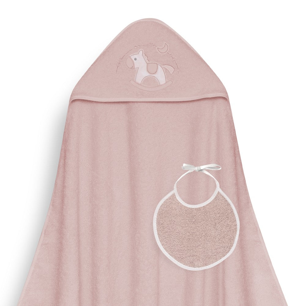 Toalha de banho 100X100 + Babete Caballito Rosa escuro Interbaby