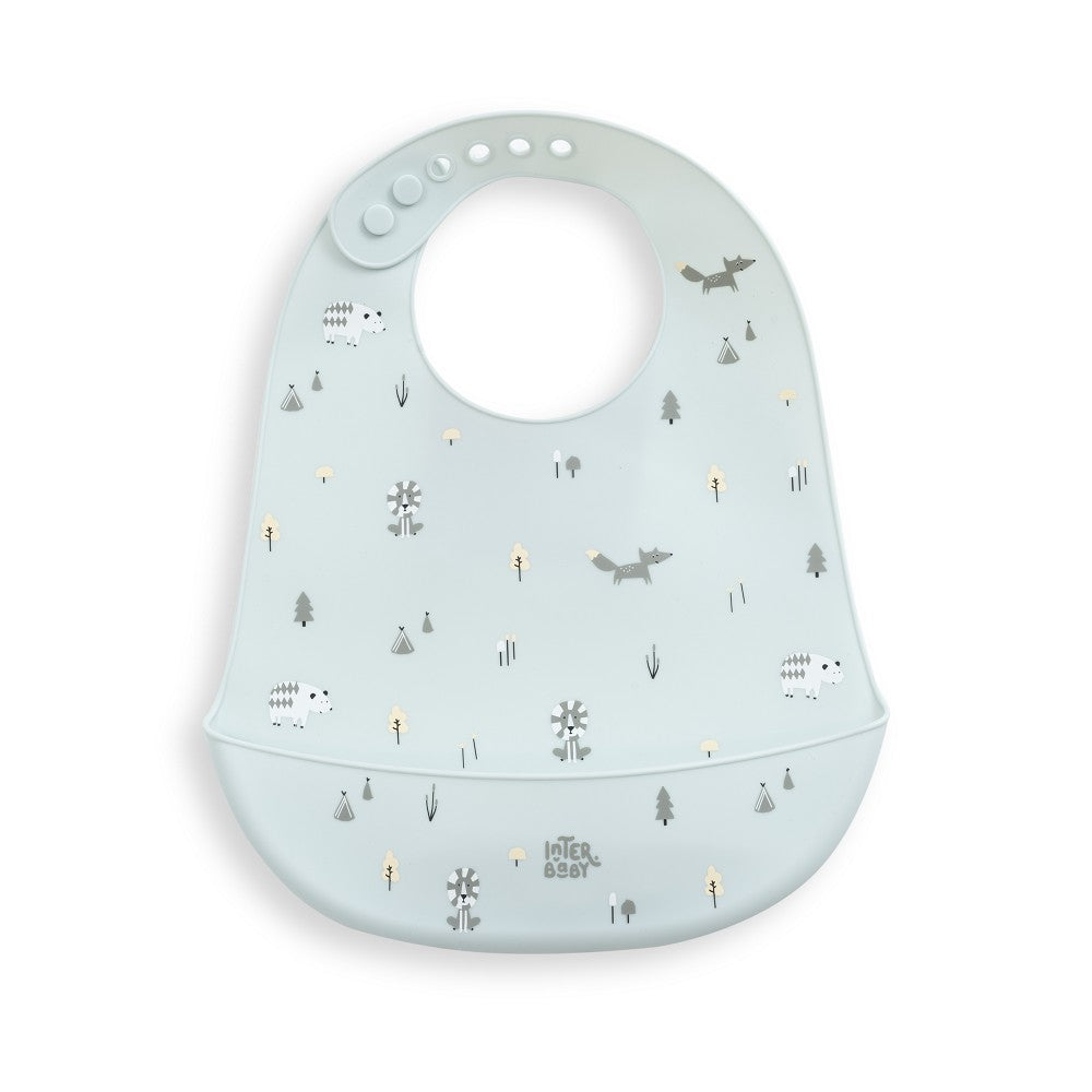 Babete em Silicone Floresta Azul-Cinza Interbaby
