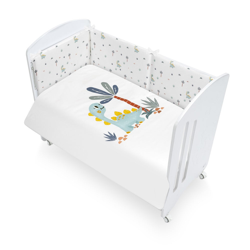 Conjunto Berço + Capa de Edredão Palmeira Branco e Dinossauro Interbaby