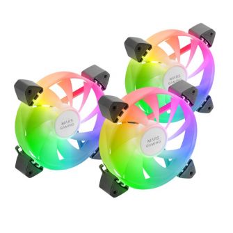 Mars Gaming MF-3A – Kit 3 Ventoinhas FDB 120mm ARGB Rainbow 360º | Sem Moldura | Conector Duplo | Preto