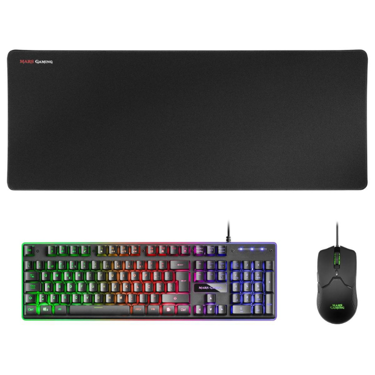Bundle Mars Gaming MCPXWPT Teclado+Rato+Tapete RGB Preto