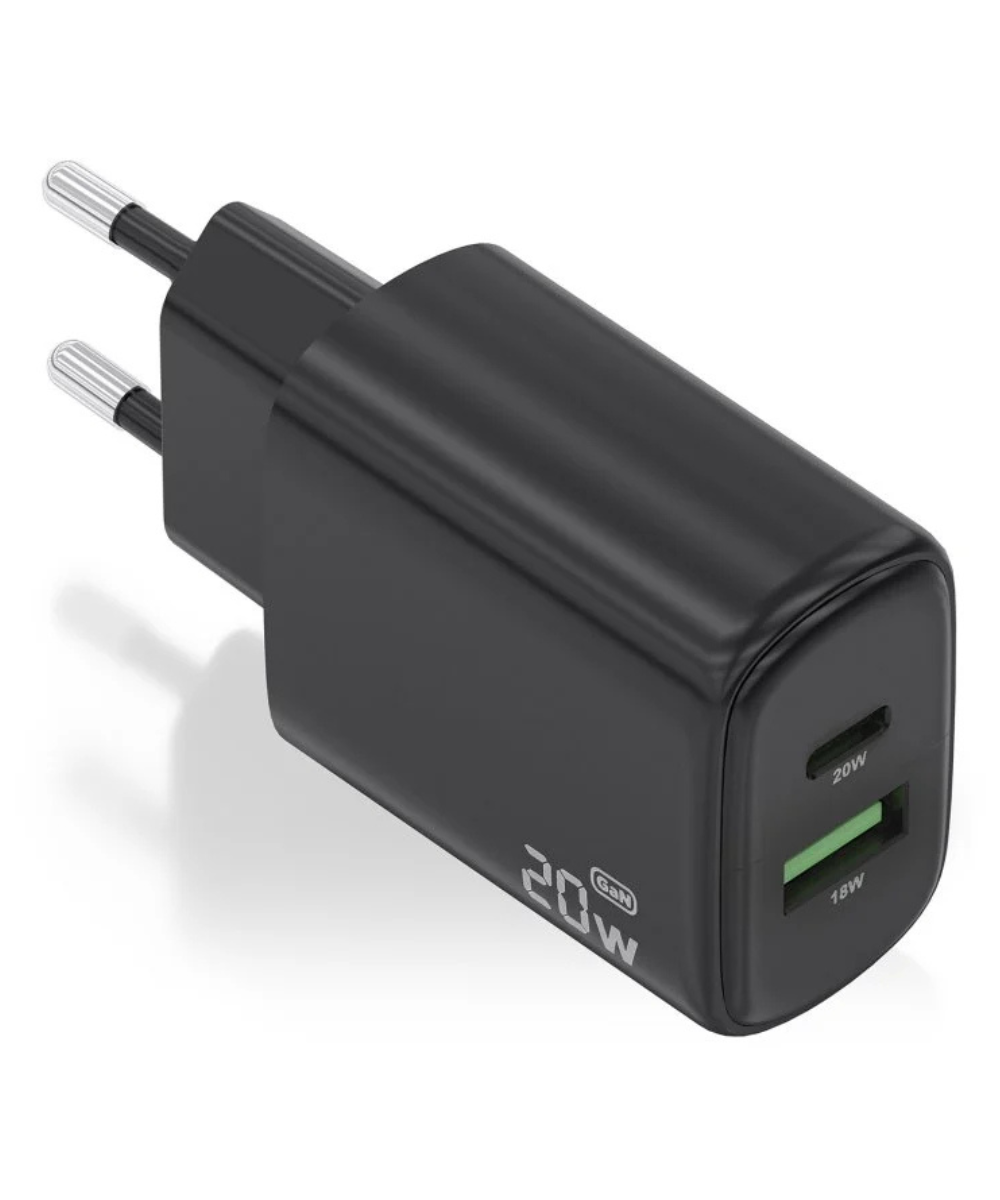 Carregador Aisens A110-0910 GaN 20W PD3.0 QC3.0 1xUSB-C 1xUSB-A Preto
