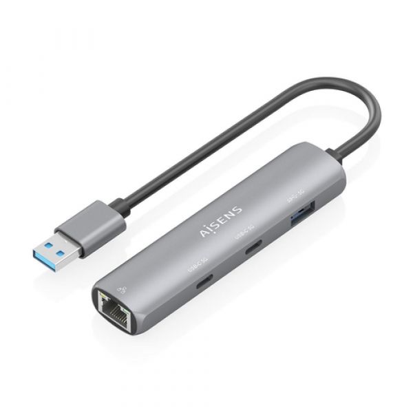 Aisens Hub USB 3.0 ASUC-4P036-GR USB-A para Ethernet Gigabit + 2xUSB-C + 1xUSB-A, Cinzento
