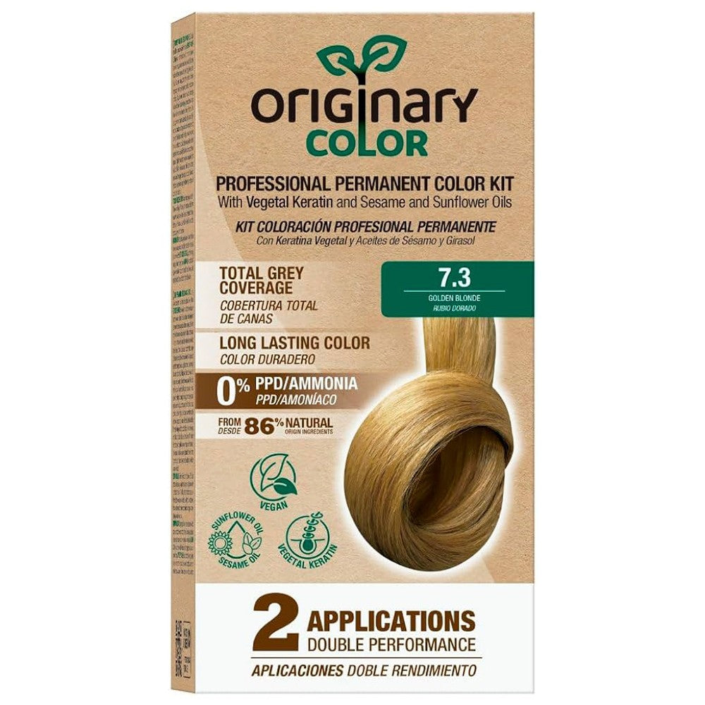 Originary Color - Kit de Coloración Profesional Permanente Color 7-3 Rubio Medio Dorado