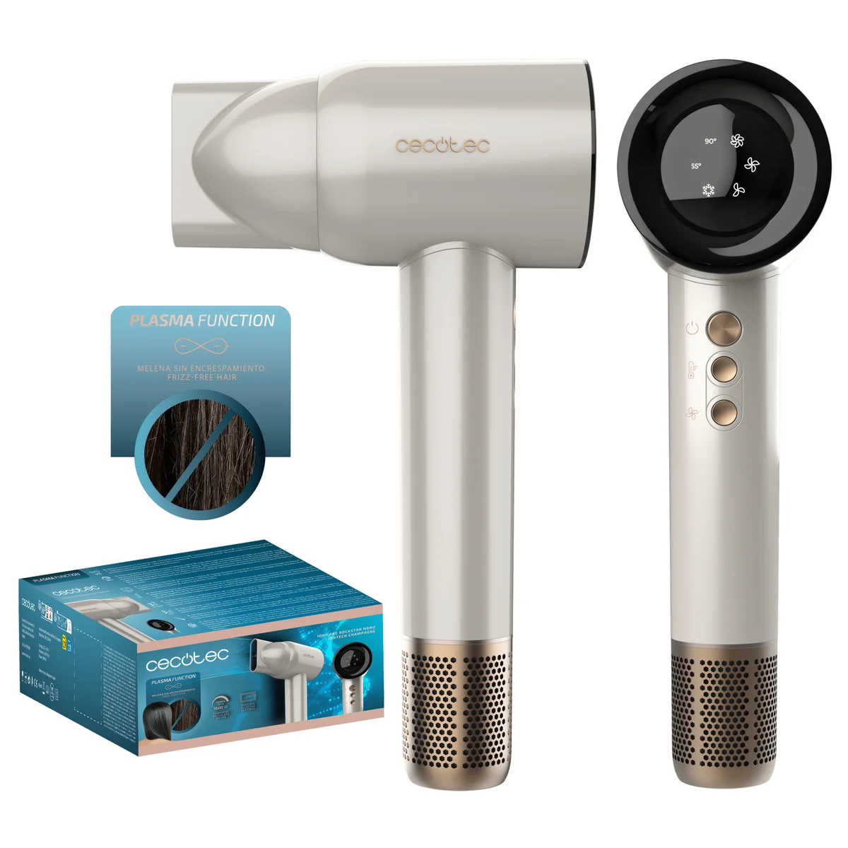 Secador de Cabelo Cecotec Bamba IoniCare RockStar Nano IonTech Champagne 1600W
