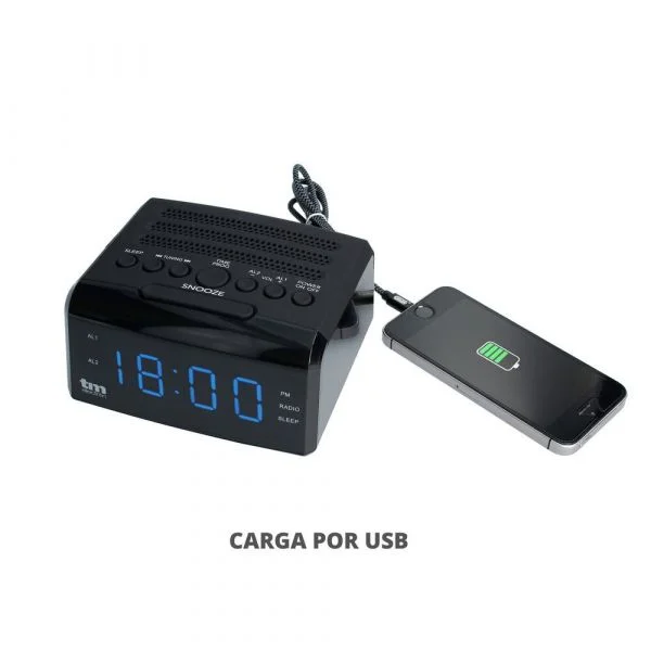 BigBuy Rádio Despertador LED PLL FM 0.5 W Black
