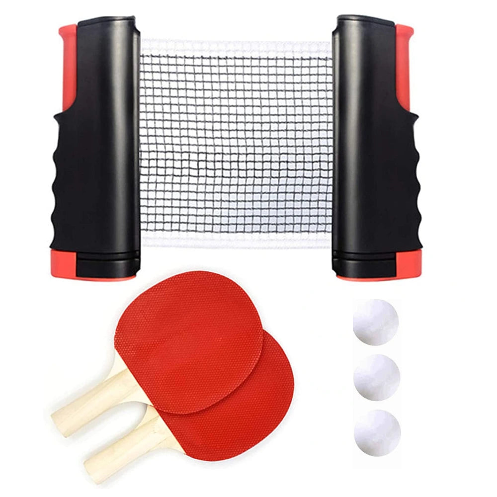 Conjunto de rede de Ping Pong retrátil ajustável + 2 raquetes e 3 bolas