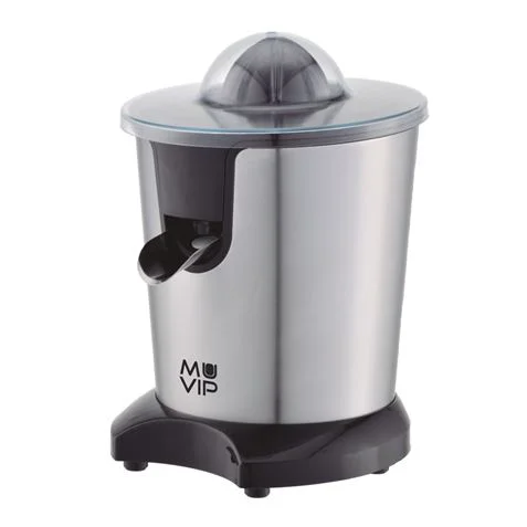 Muvip Exprimidor Electrico Inox 600W – Cuerpo y Filtro de Acero Inoxidable – Sistema Antigoteo – 2 Tama?os de Conos