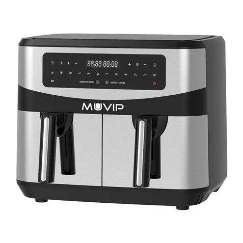Muvip Freidora Aire Caliente Doble 9 Litros 2600W Pantalla Tactil – 12 Programas de Coccion – Color Gris