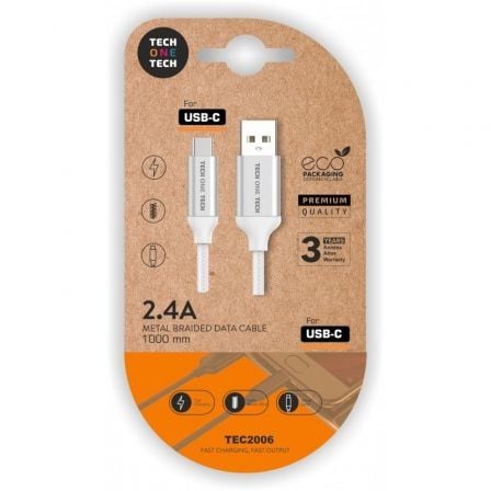 Cabo USB 2.0 Tech One Tech / Tipo-C Macho / 1m / Branco / TEC2006