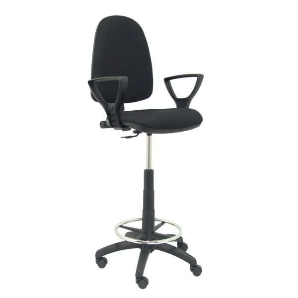 PYC Banquinho Ergonômico c/ Contacto Permanente Ajustável e Anel de Assento de Mecanismo de Apoio p/ os Pés e Costas Tecido Preto