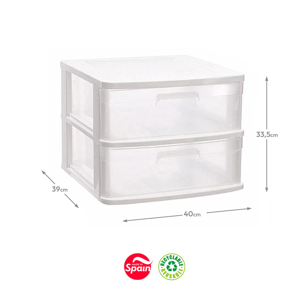 Bloco 2 Gavetas Pl stico Sena 40x39x33,5cm Branco