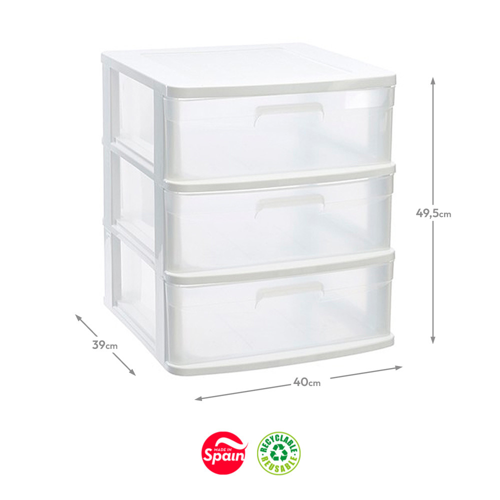 Bloco 3 Gavetas Pl stico Sena 40x39x49,5cm Branco