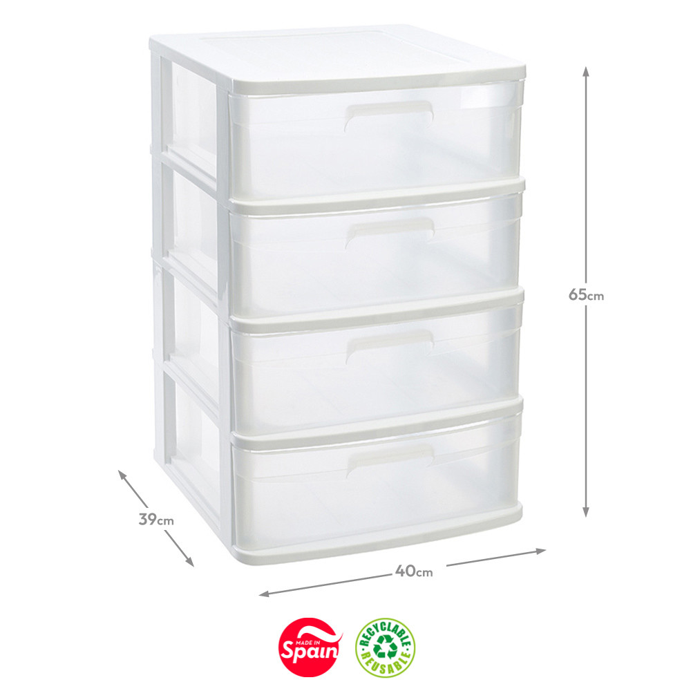 Bloco 4 Gavetas Pl stico Sena 40x39x65cm Branco