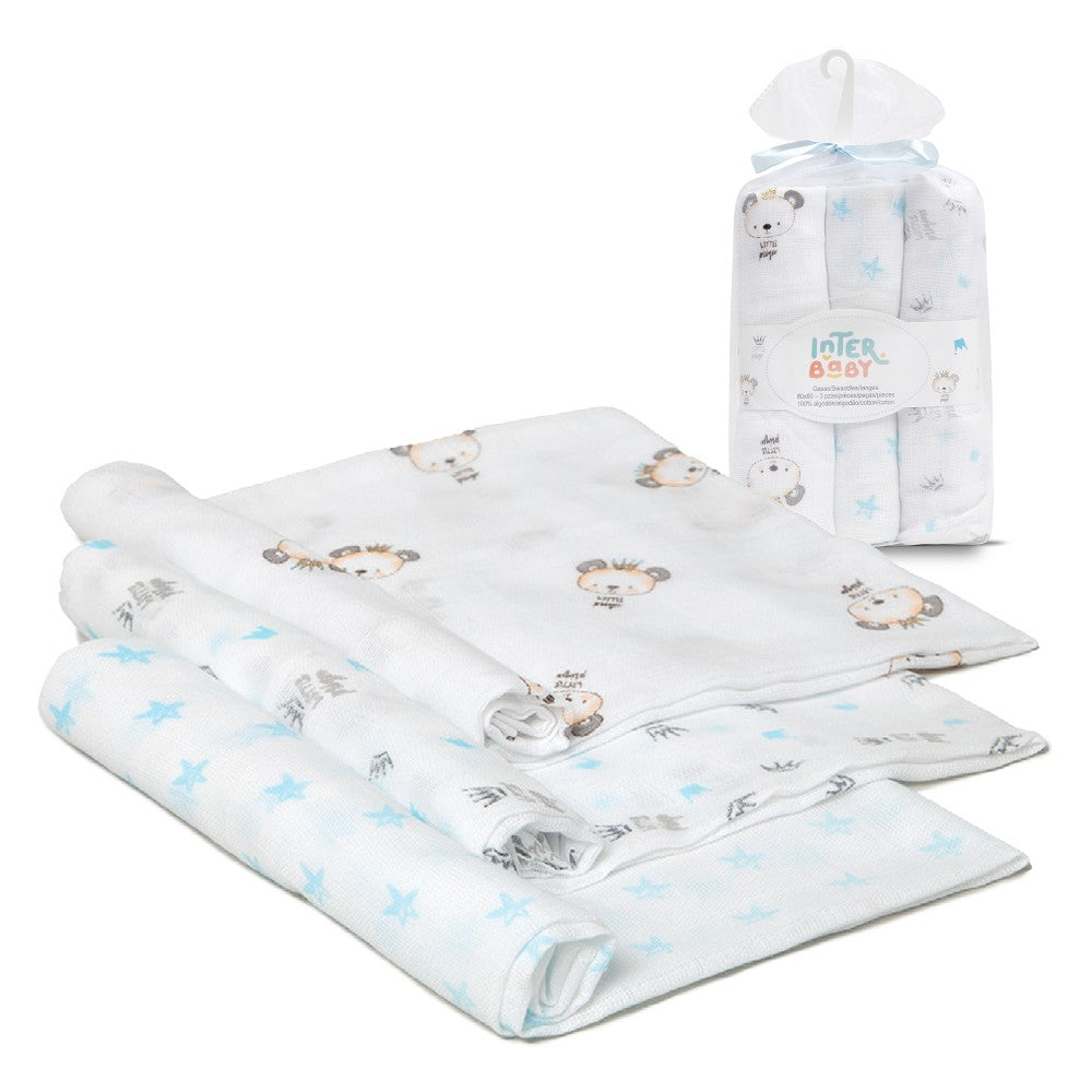 Fraldas 80X80 Pack 3 Azul Interbaby