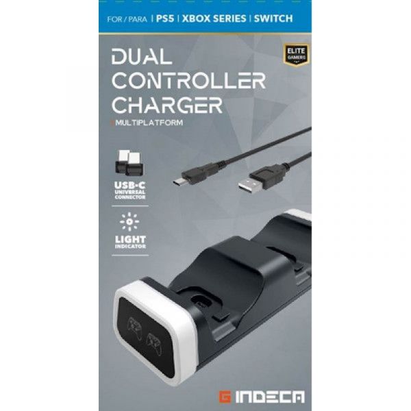 Indeca Carregador Dual para Comandos PS5/Xbox Series/Nintendo Switch