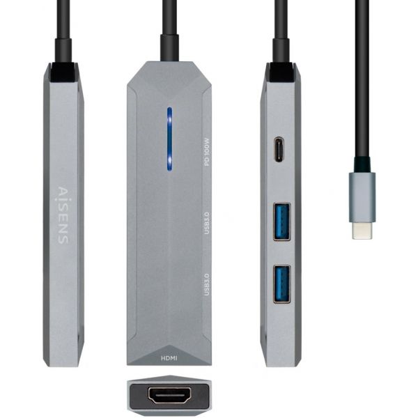 Aisens Docking Station USB-C "4-em-1" (Cinza) - ASUC-4P002-GR