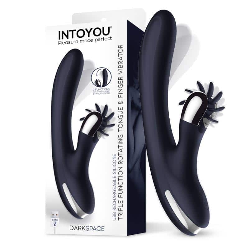 Intoyou – Darkspace Vibrador con Lenguas Rotadora y Movimiento Finger Azul