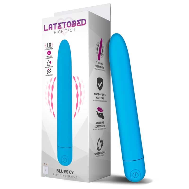 Latetobed – Bluesky Vibrador 10 Funciones 18,5 cm USB Azul Mate