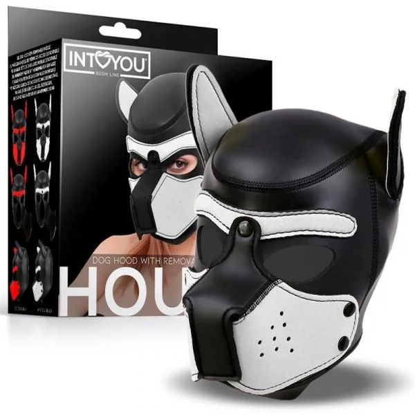 Intoyou Bdsm Line Hound Máscara de Perro Neopreno Hocido Extraíble Negro/blanco In