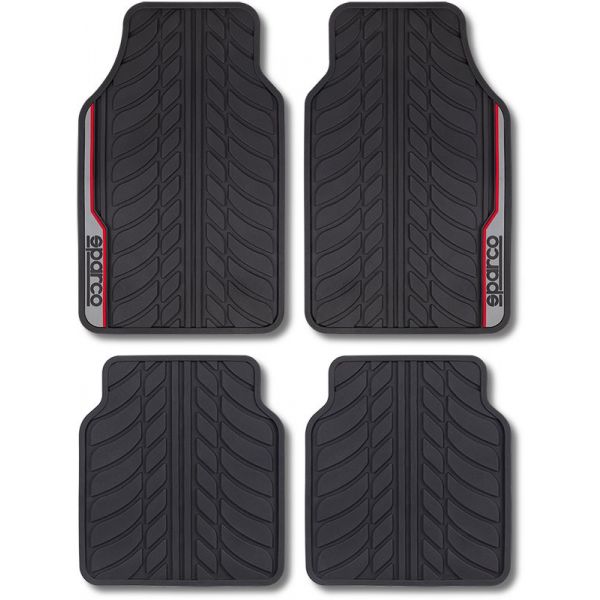 Sparco Kit 4 Tapetes Borracha Corsa Vermelho & Cinza