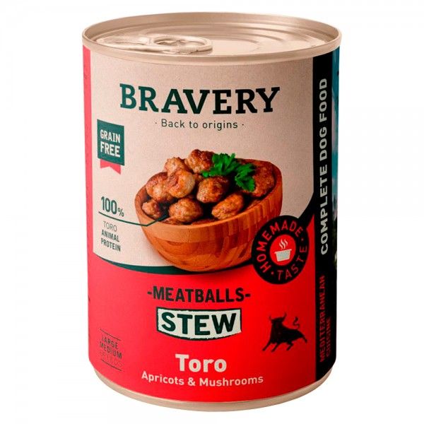 Ração Húmida Bravery Almôndegas Touro (alperce e Cogumelo) 415gr