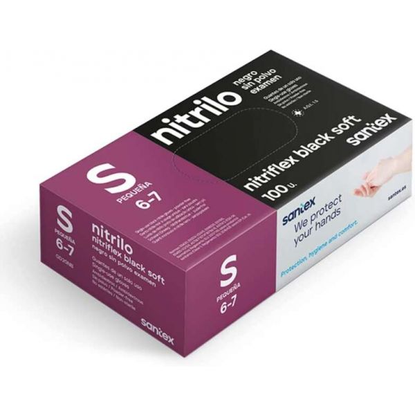 Santex Nitriflex Black Soft Pack De 100 Guantes De Nitrilo Para Examen Talla S - 3.5 Gramos