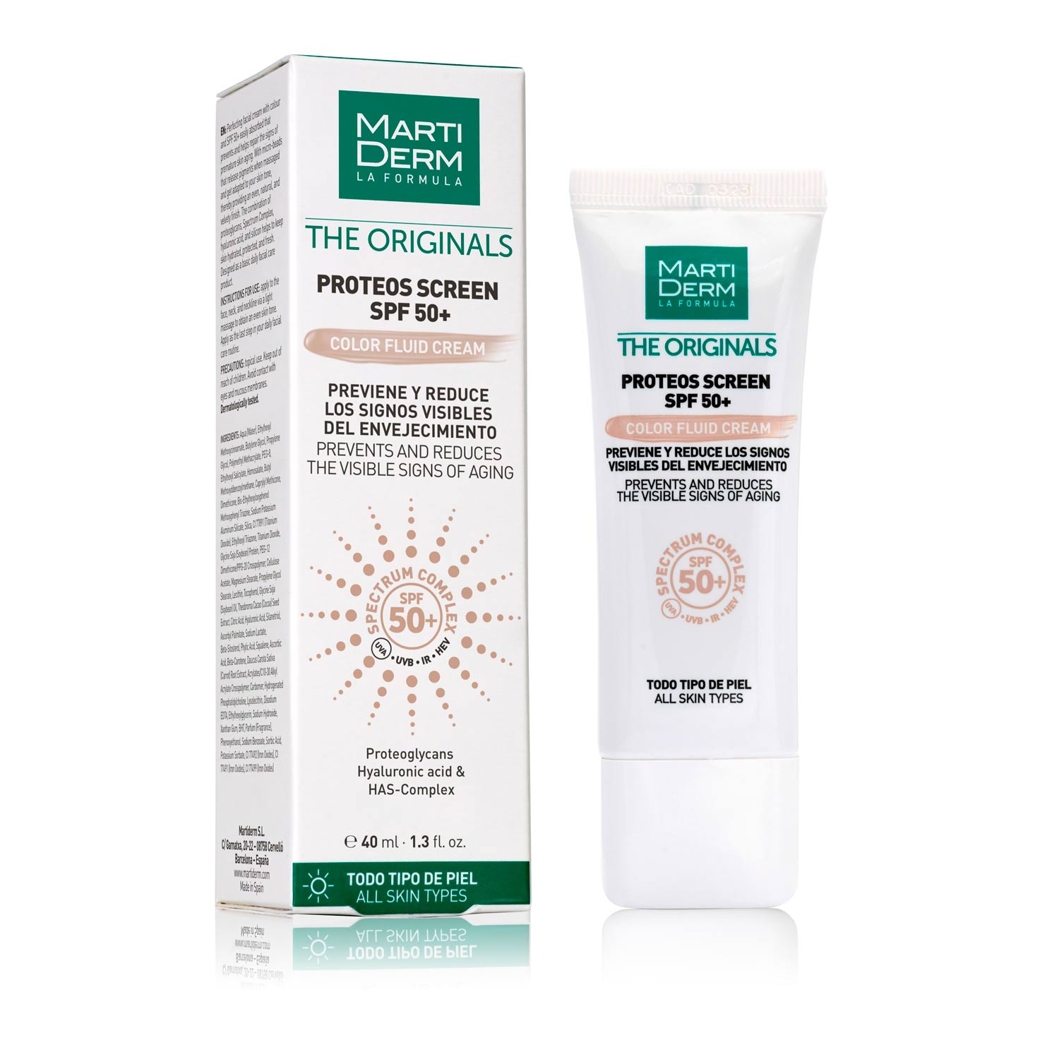 Martiderm The Originals Proteos Screen Creme Fluido Hidratante com Cor SPF50+ 40mL