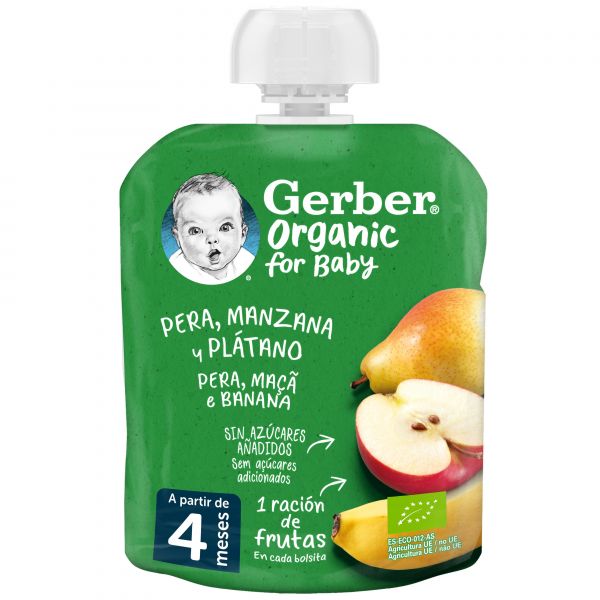 Gerber Bio Pera/Maçã/Banana 4M+ 90g