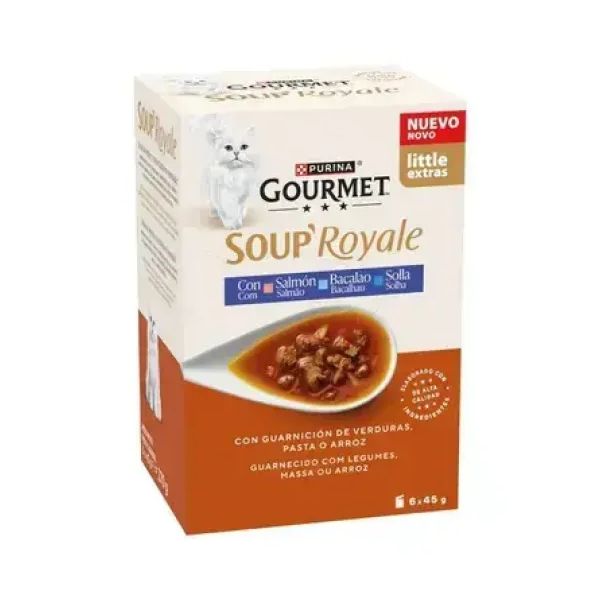 Ração Húmida Purina Gourmet Soup Royale Salmão, Bacalhau e Solha Pack 6x45g