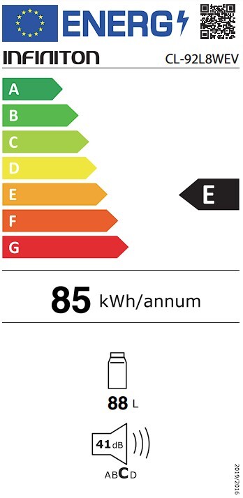 Frigorífico sem Congelador INFINITON CL92L8WEV | 88L, Branco, Classe E