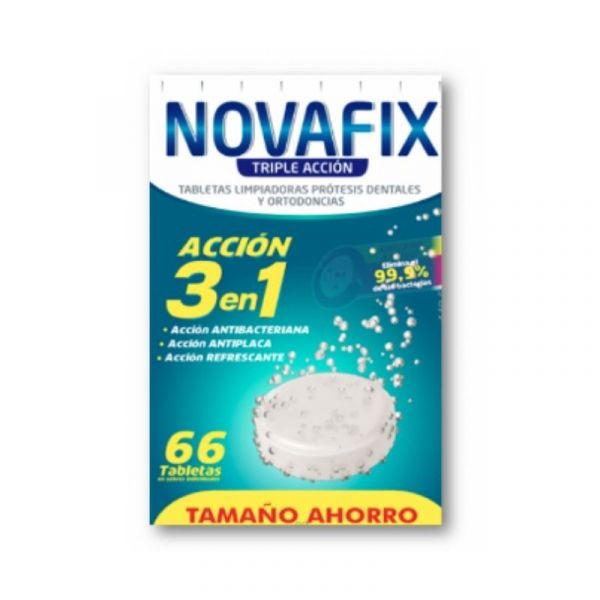 Novafix Pastilha Limpeza 3 em 1 Efervescente Prótese Dentária 66 Pastilhas