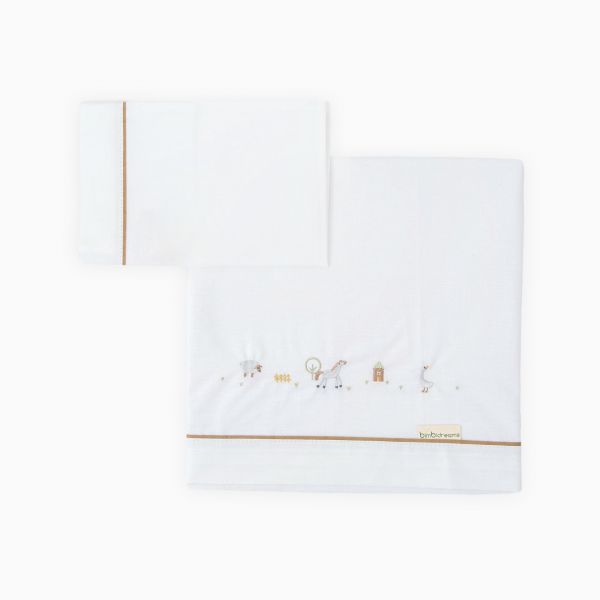 Pirulos Lençóis Algodão Farm Branco/lino 120x60