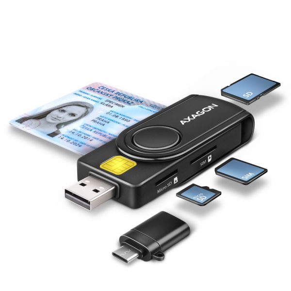 AXAGON Leitor cartões USB Smart card & SD/microSD/SIM