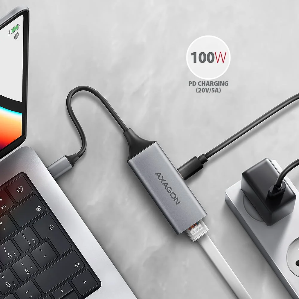 AXAGON Adaptador USB-C USB3.2 Gen 1 Gigabit Ethernet + PD 100W