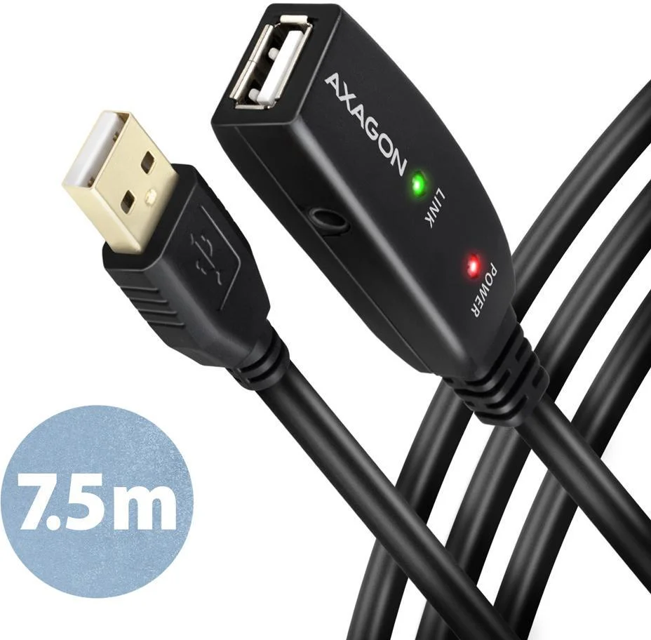 AXAGON ADR-207 Cabo Extensão Ativo USB 2.0 USB-A para USB-A 7.5m Preto