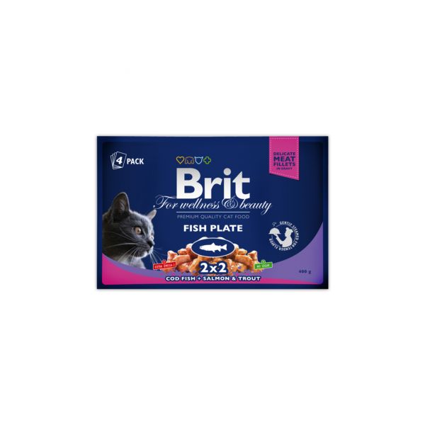 Ração Húmida Brit Blue Fish Plate Cat Wet 4x 100g