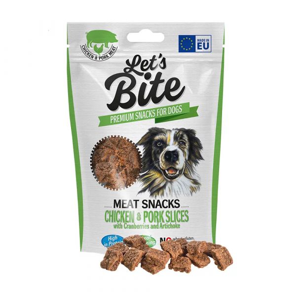 Brit Let's Bite Dog Meat Snacks Chicken & Pork Slices with Cranberries 80g