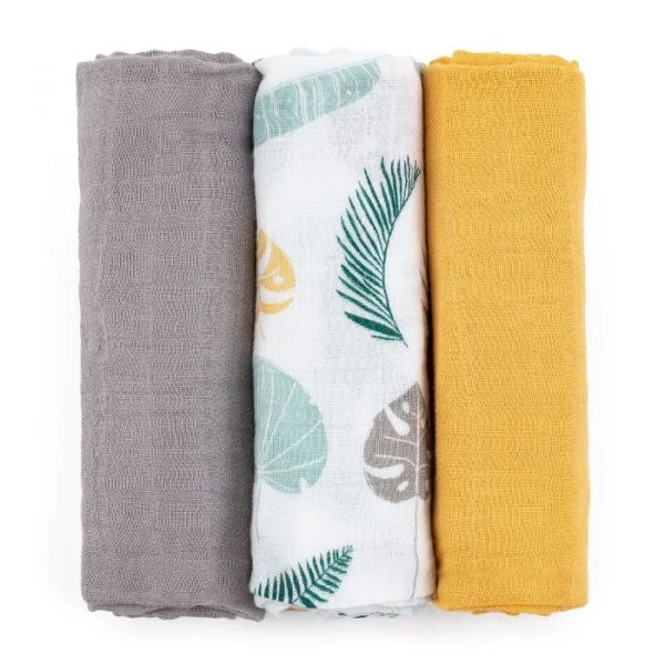 Petite&Mars Fraldas de Musselina de Bambu Moussy 68x68 cm Ochre Folhas