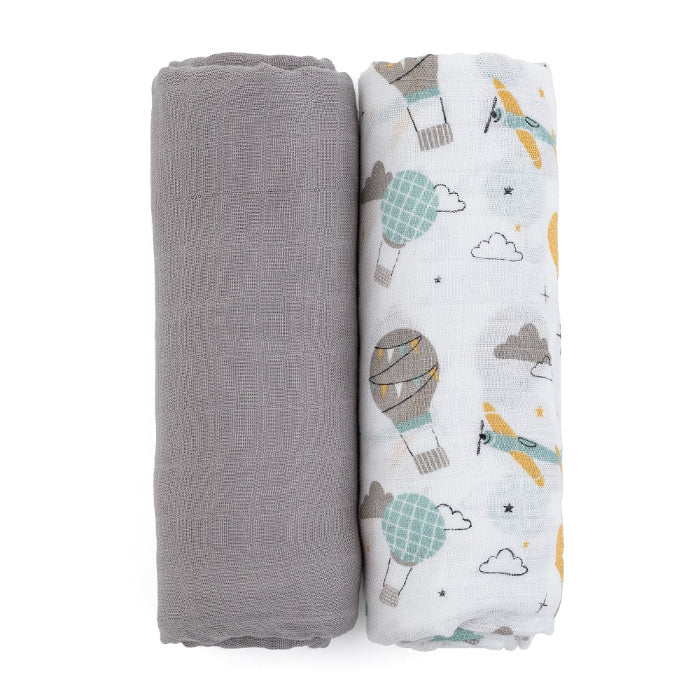Fraldas de musselina de bambu Petite&Mars MISTY Grey Planes
