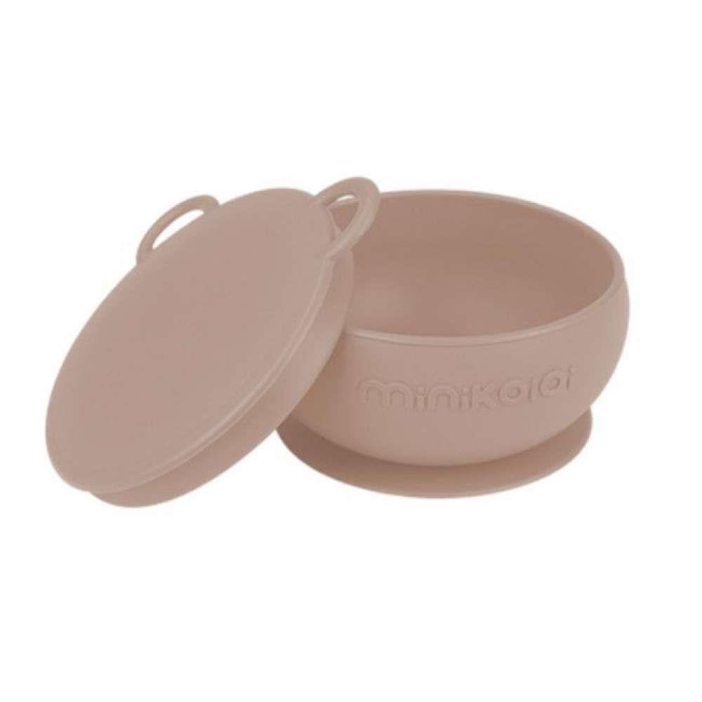 Taça em Silicone com Ventosa e Tampa Minikoioi Bubble Bege