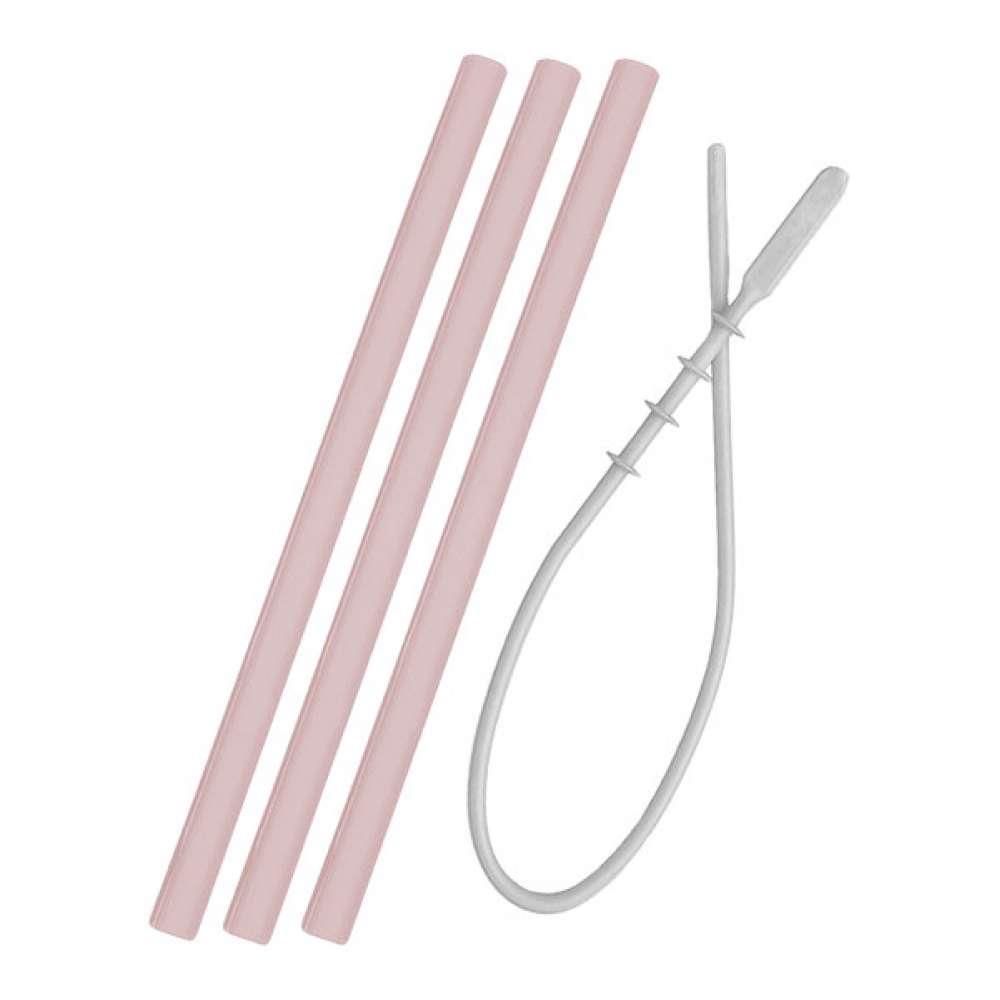 3 Palhinhas em Silicone Minikoioi Pinky Pink com Escovilhão
