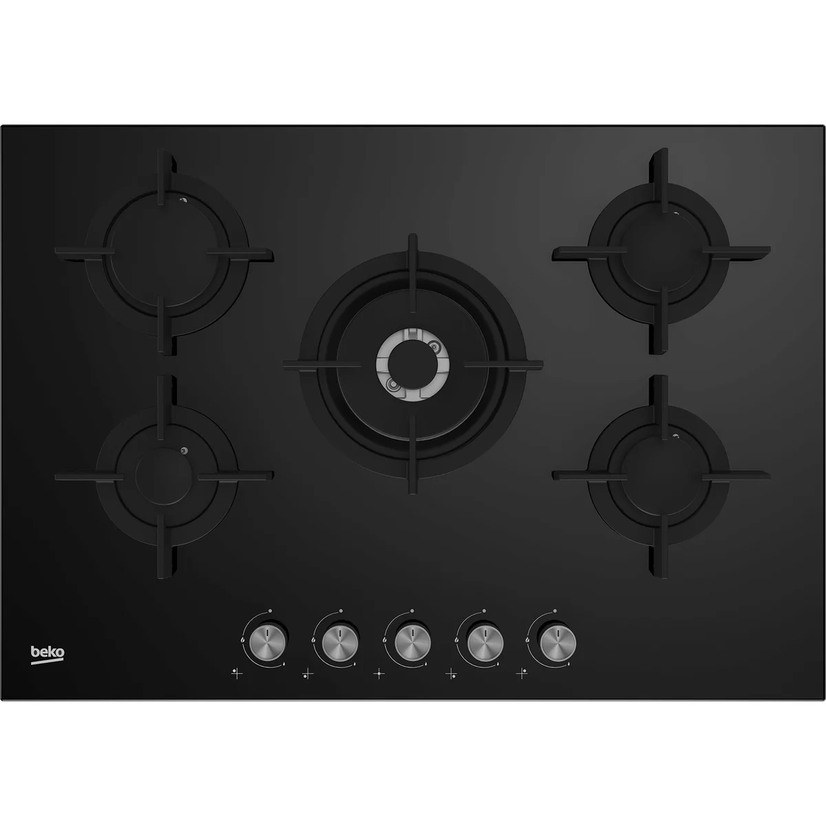 Placa a Gás Beko HILW75222SL | 75cm, 5 queimadores, Wok 5kW, vidro preto